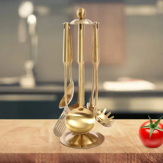 7Pieces Kitchen Cooking Utensil Set Storage Stand Stainless Steel Utensils Stand {3}