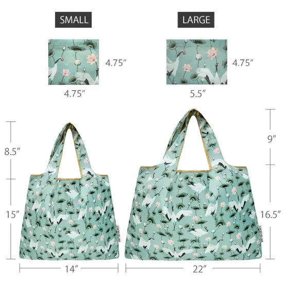 Wrapables Large & Small Foldable Tote Nylon Reusable Grocery Bags, Set of 2, Lotus Cranes {2}