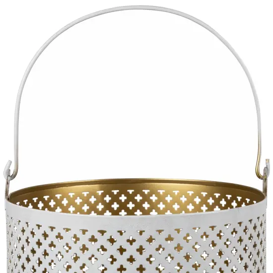 Northlight Laser-Cut Iron Candle Holders with Handles - 10" - White and Gold - Set of 3 {7}