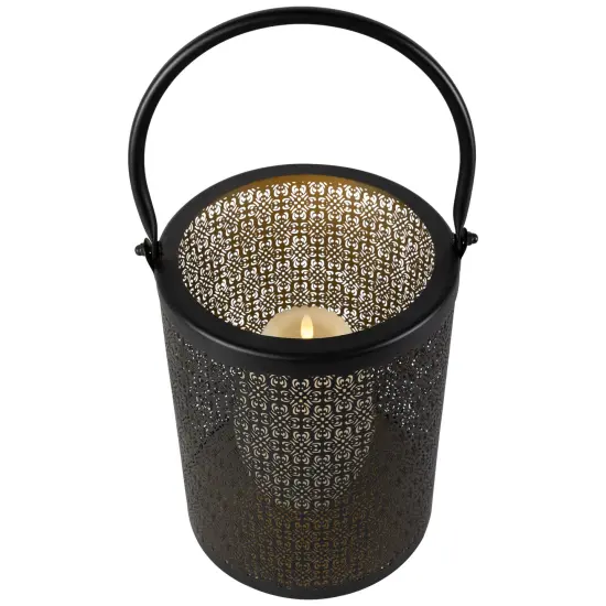 Northlight Laser-Cut Design Iron Candle Holders with Handles - 9.5" - Black - Set of 2 {5}