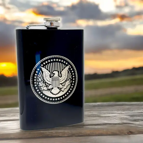 8oz Presidential Seal Black Flask {3}