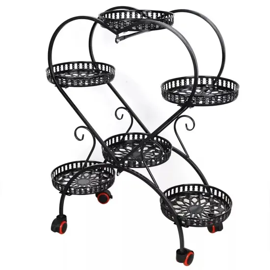 Metal Plant Rack Floor Heart Shape Garden Flower Stand W/Wheel Living Room Decor {2}