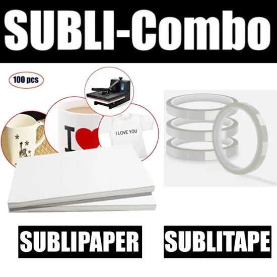 Dye Sub COMBO 4 Rolls CLEAR HEAT RESISTANT Tape 10mm x 33m + 100 Sh 8.5&rdquo;x11&rdquo; SUBLIPAPER {1}