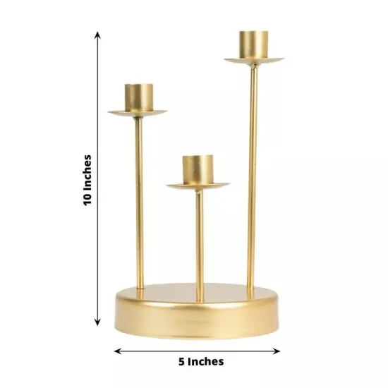 10" Metal GOLD 3 arm Vintage Round Candelabra Taper CANDLE HOLDER Party Events {4}