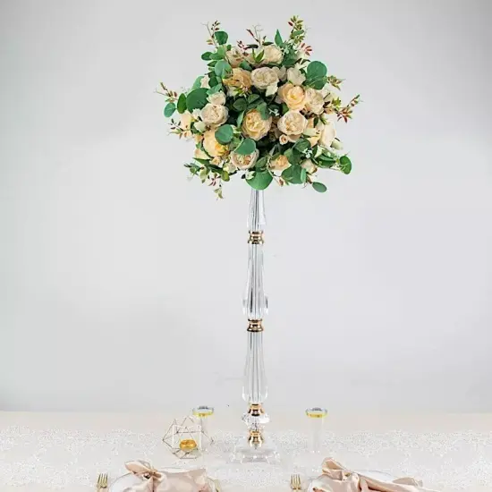 32" GOLD CLEAR Metal Acrylic Crystal Pillar CANDLE HOLDER Pedestal Stand Party {1}