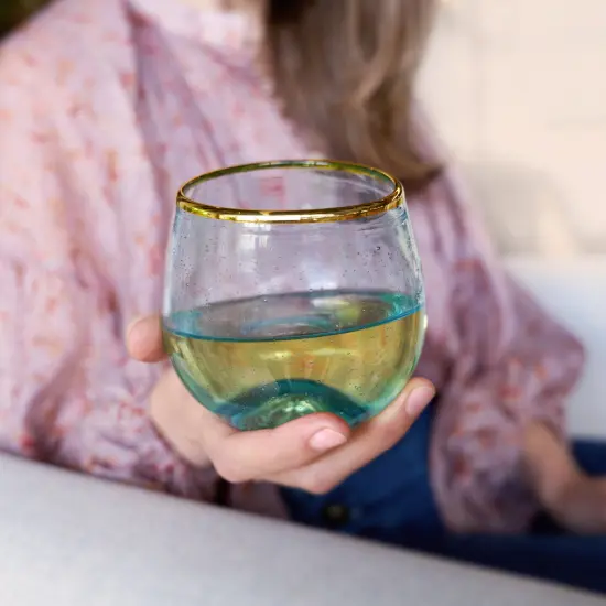 Aqua Bubble Stemless Wine Glass Set {3}