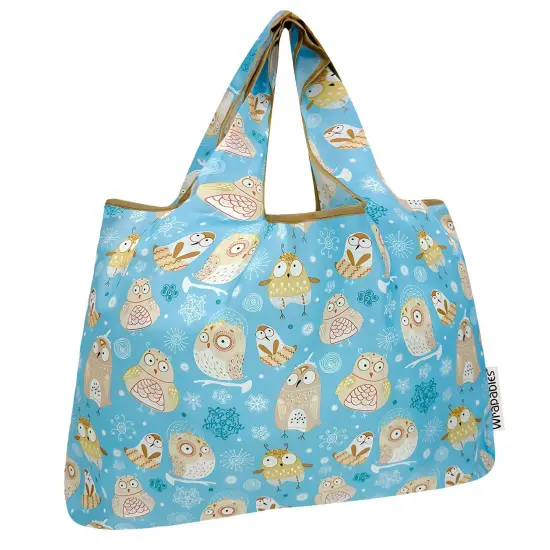 Wrapables Large Foldable Tote Nylon Reusable Grocery Bags, Silly Owls {1}