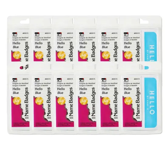 Self-Adhesive Name Badges, Hello, Blue, 100 Per Pack, 12 Packs {1}