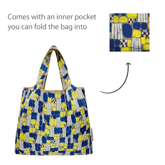 Wrapables Medium Foldable Tote Nylon Reusable Grocery Bag (Set of 2), Yellow Abstract {5}