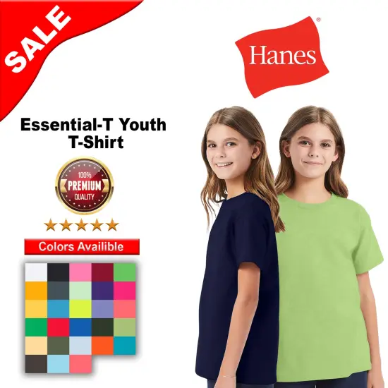 Hanes&reg; Essential-T Youth Short Sleeve Crew Neck T-Shirt Athletic teal {2}