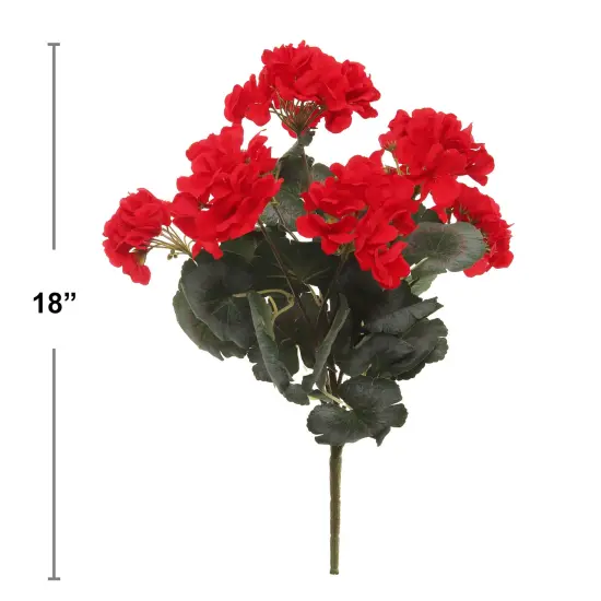 18" Red Geranium Bush 7 Silk Stems & 20 Leaves Faux Floral for Home & Patio by Floral Home&reg; {2}