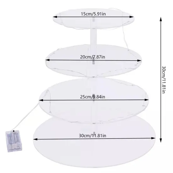 4 Tier Round Acrylic Cupcake Display Stand Holder With LED String Light Pastry {4}