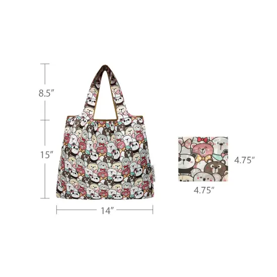 Wrapables Medium Foldable Tote Nylon Reusable Grocery Bag (Set of 2), Funny Bears {2}