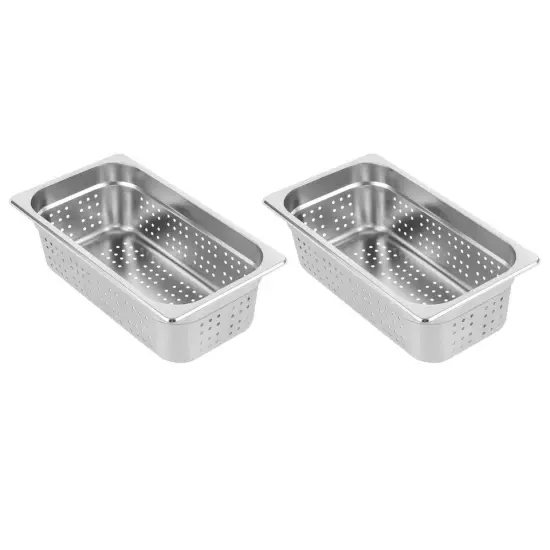 2 PCS 1/3 Size Perforated Steam Table Food Pan 4" Deep Hotel Pan Stainless Steel {5}