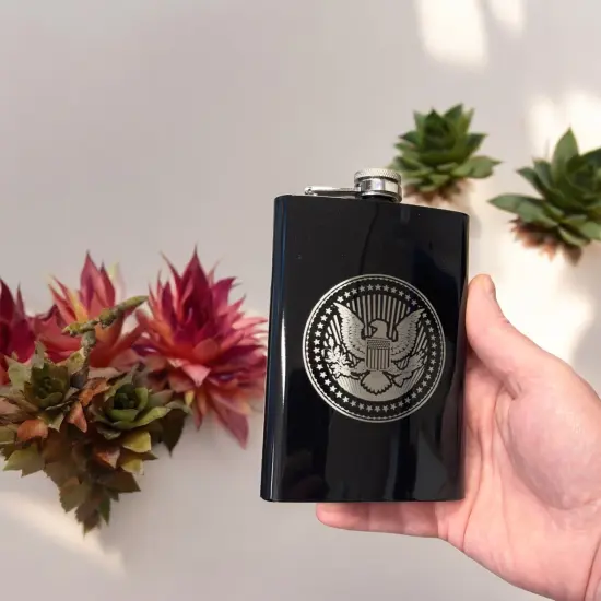 8oz Presidential Seal Black Flask {5}