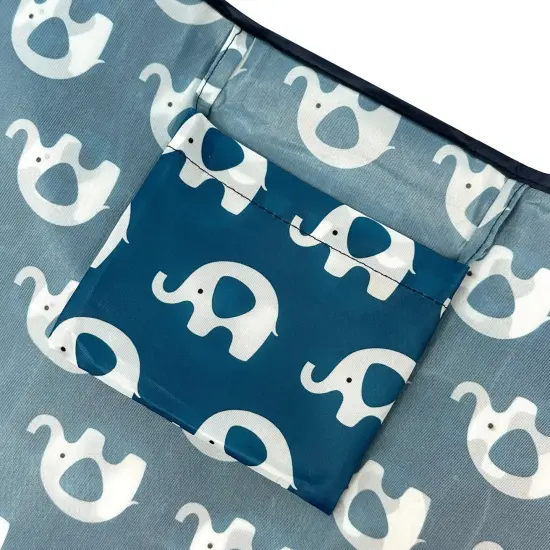 Wrapables Large & Small Foldable Tote Nylon Reusable Grocery Bags, Set of 2, Happy Elephants {4}