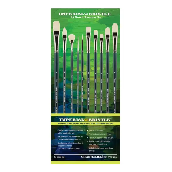 Mezzo Rotating Paint Brush Storage Rack w/ Oil Paint Brushes- Imperial Professional Chungking Handmade Natural Hog Bristle Brush Set- 10 Assorted Sizes w/ Brush Drying Carousel- Holds Up to 28 Brushes Multi {3}