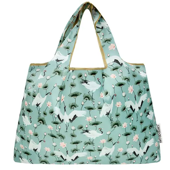 Wrapables Large Foldable Tote Nylon Reusable Grocery Bags, Lotus Cranes {3}