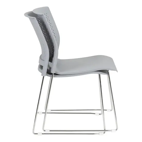 Chrome Sled Base Office Stack Chair with Perforated Seatback (Pack of 5), Gray {6}