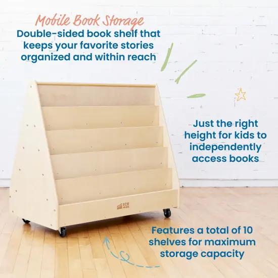 Double-Sided Mobile Book Display, Classroom Bookshelf Natural {3}
