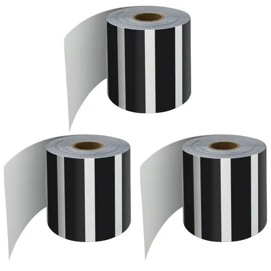 Black and White Vertical Stripes Rolled Straight Border, 65 Feet Per Roll, Pack of 3 {1}