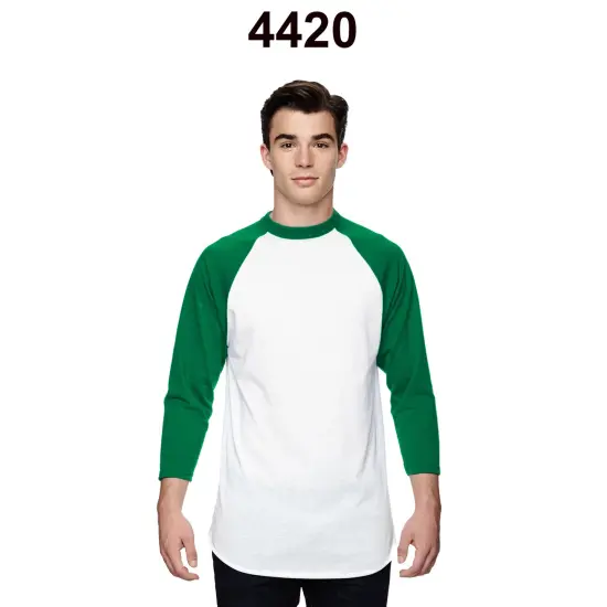 Augusta&reg; Three-Quater Raglan Sleeve Baseball Crewneck Long Sleeve Jersey Athtic hther/ maroon {3}