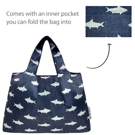 Wrapables Large Foldable Tote Nylon Reusable Grocery Bags, Ocean Fish {5}