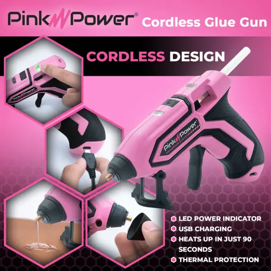 Pink Power Cordless Mini Hot Glue Gun with Stand - USB Rechargeable Wireless Hot Melt Glue Gun Kit with 20 Glue Sticks - Battery Operated Cordless Glue Gun for Crafts - Portable Pink Hot Glue Gun {5}