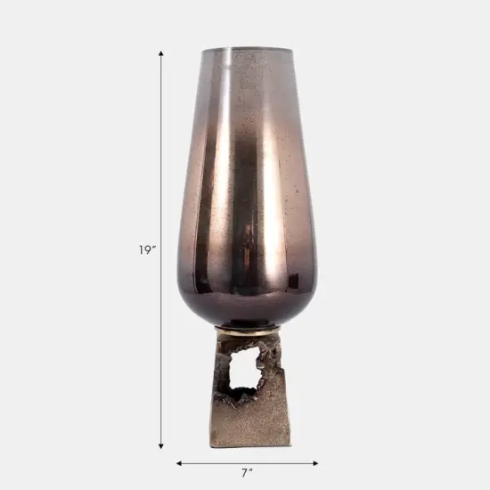Elisa Champagne Glass Vase With Metal Base Sleek Design {5}