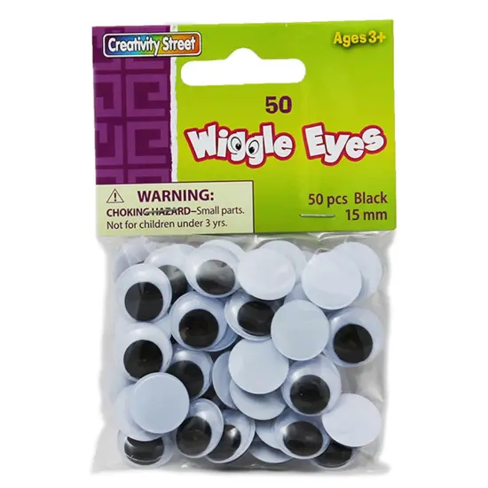 Wiggle Eyes, Black, 15 mm, 50 Per Pack, 12 Packs {2}