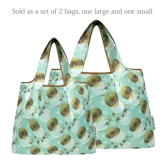 Wrapables Large & Small Foldable Tote Nylon Reusable Grocery Bags, Set of 2, Dandelion {3}