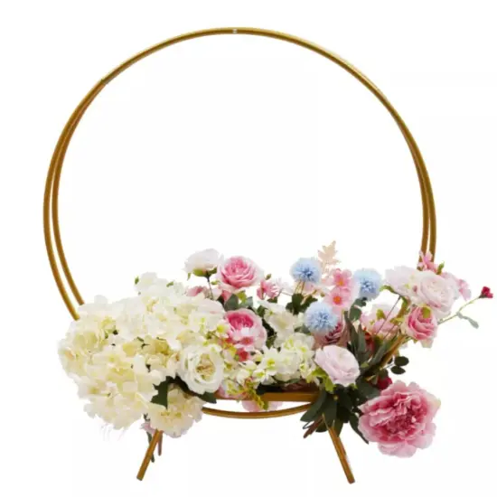 Wedding Cake Stand Golden Double Hoop Flower Rack Floral Hoop Arch Decor 80cm {1}