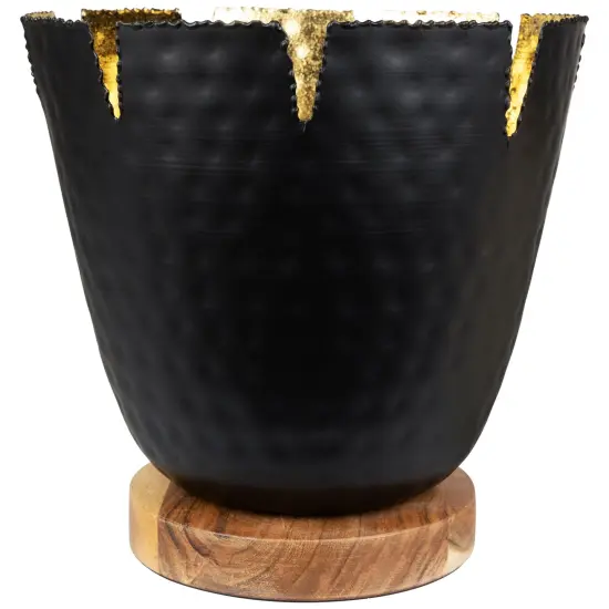 Northlight Iron and Foil Pillar Candle Holder with Wooden Base - 9.25" - Black and Gold {1}
