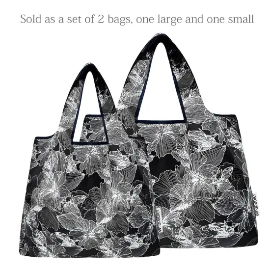 Wrapables Large & Small Foldable Tote Nylon Reusable Grocery Bags, Set of 2, Gingko {3}
