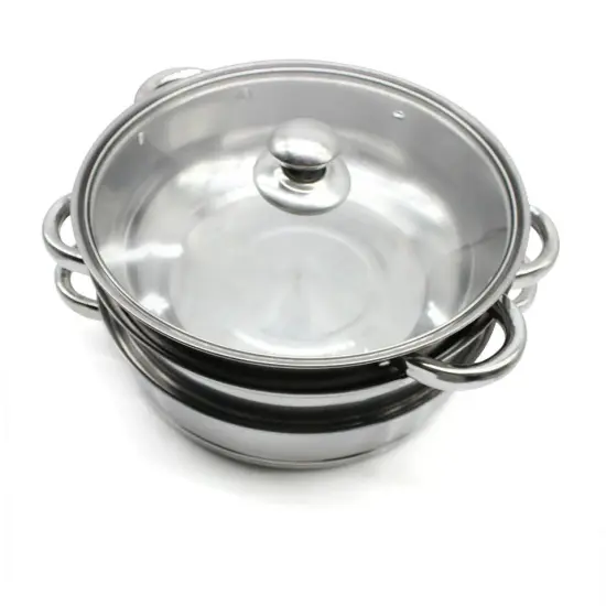 3 Tier Steamer Hot Pot Stainless Steel Cooker Steam Pot Food Cooking + Glass Lid {1}