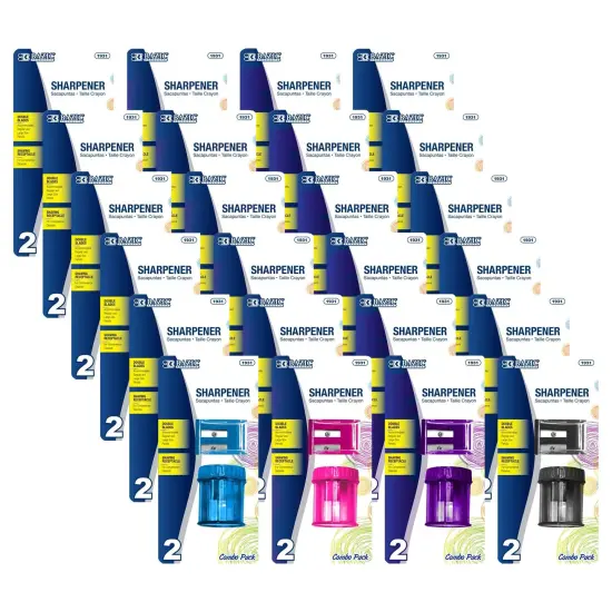 Dual Blade Square Sharpener with Receptacle & Round Receptacle Sharpener, Assorted Colors, 2 Per Pack, 24 Packs {1}