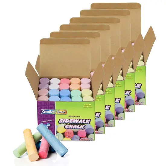 Sidewalk Chalk, Assorted Colors, 4", 20 Pieces Per Pack, 6 Packs {1}