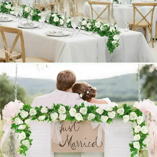 3 psc 7.5ft Fake Rose Garland Artificial Silk White Flower Vines Hanging Floral Garland {2}