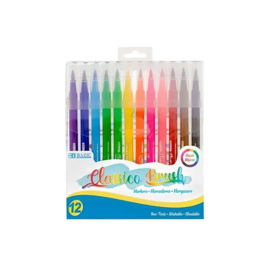 Washable Brush Markers, 12 Colors, 12 Per Pack, 3 Packs {5}