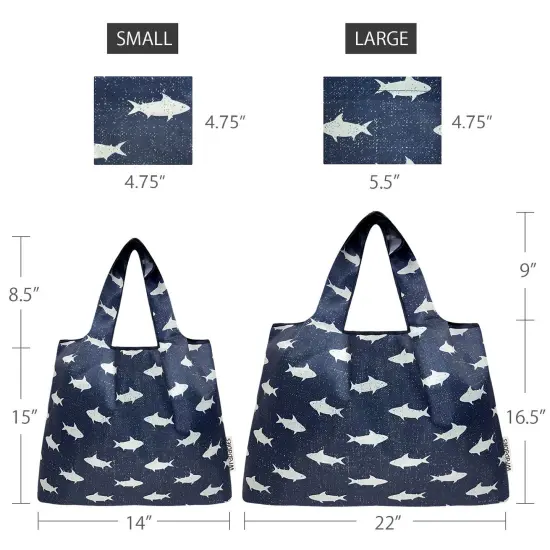 Wrapables Large & Small Foldable Tote Nylon Reusable Grocery Bags, Set of 2, Ocean Fish {2}