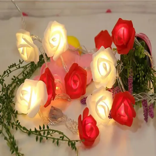 9.84 Ft 20 LED Rose Flower Lights String Battery Operated Yellow {4}