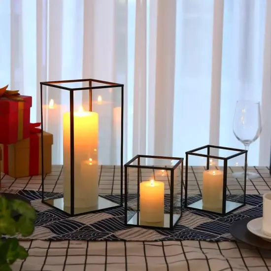 Small Hurricane Candle Holder Set of 3 Pieces, Black Glass Candle Holder {2}