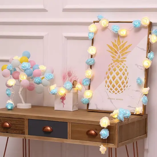 9.84 Ft 20 LED Rose Flower Lights String Battery Operated Blue {1}