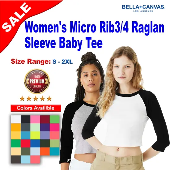 BELLA + CANVAS&reg; - Women's Micro Rib 3/4 Raglan Sleeve Baby Tee Athletic htr/ black {2}