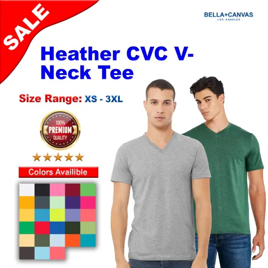 BELLA + CANVAS&reg; Heather CVC Short Sleeve V-Neck Tee Heather grass green {2}