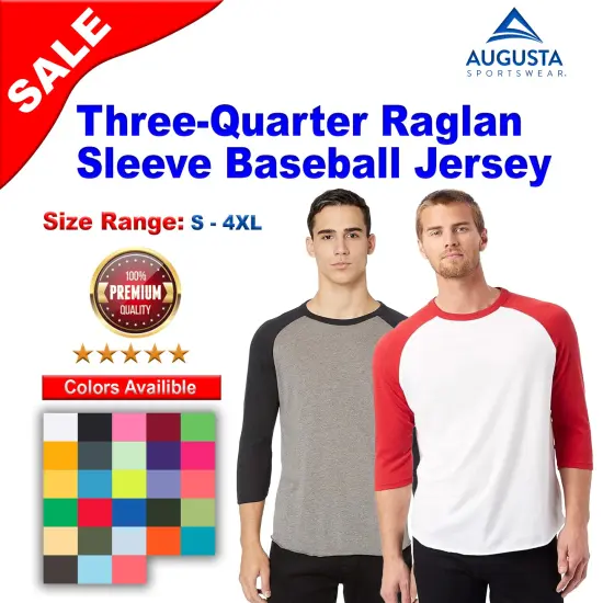 Augusta&reg; Three-Quater Raglan Sleeve Baseball Crewneck Long Sleeve Jersey Athtic hther/ maroon {2}