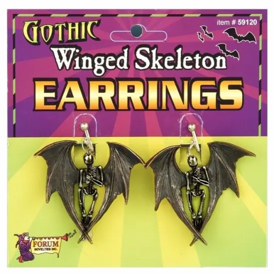 Gothic Winged Skeleton Costume Earrings {1}