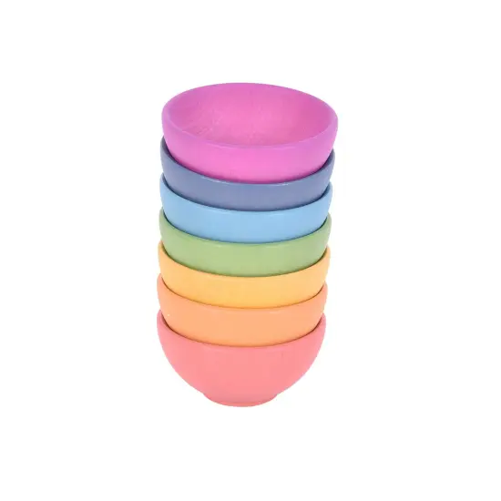 Rainbow Wooden Bowls - Set of 7 Colors - For Ages 10m+ - Loose Parts Wooden Toy for Babies and Toddlers {5}