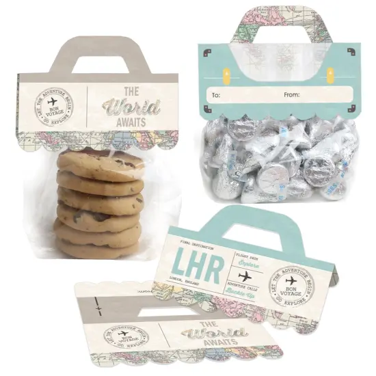 Big Dot of Happiness World Awaits DIY Travel Themed Party Clear Goodie Favor Bag Labels Candy Bags with Toppers Set of 24 {1}