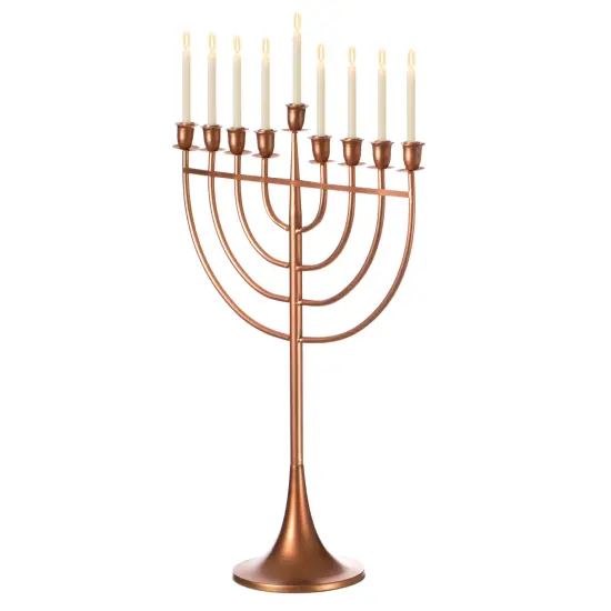 Modern Solid Metal Judaica Hanukkah Menorah 9 Branched Candelabra Brown {8}